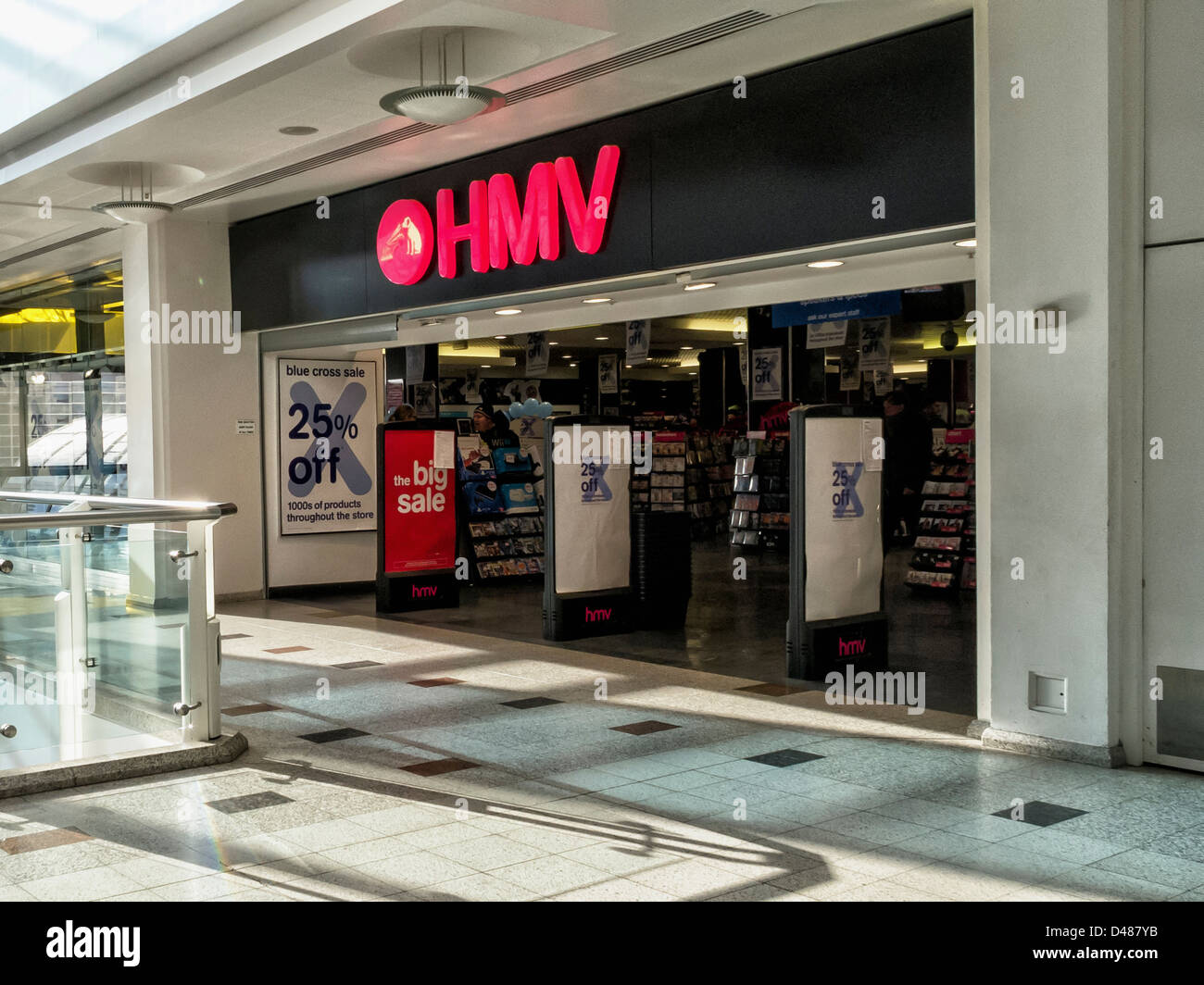 Sale at HMV store Bentall's Centre, Kingston Stock Photo, Royalty