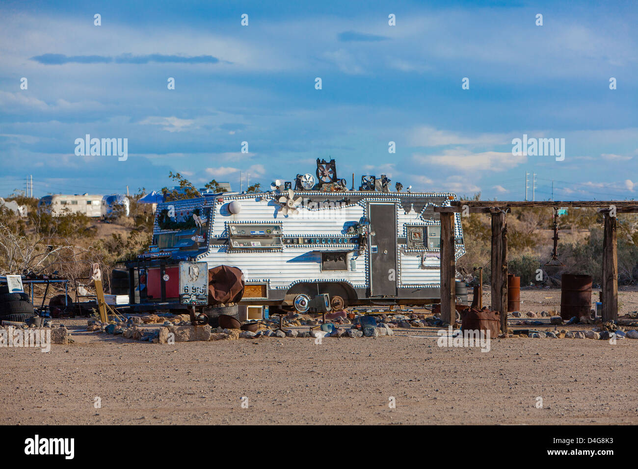 An Old Trailer Home Is Highly Decorated As Installation Art Piece In The Settlement Of Slab City Mojave Desert An Old Trailer Home Is Highly Decorated As Installation Art Piece In The Settlement Of Slab City Mojave Desert