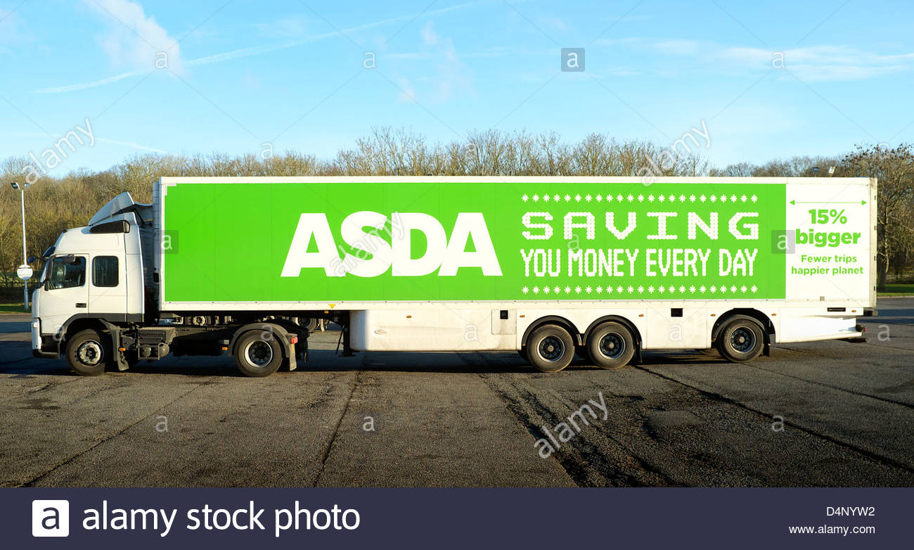 An Asda shop delivery lorry, with a longer than standard length Stock