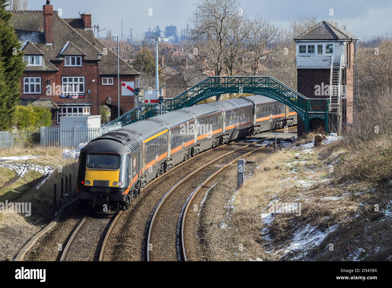 Grand Central train passing Station Road signal box at Billingham Stock