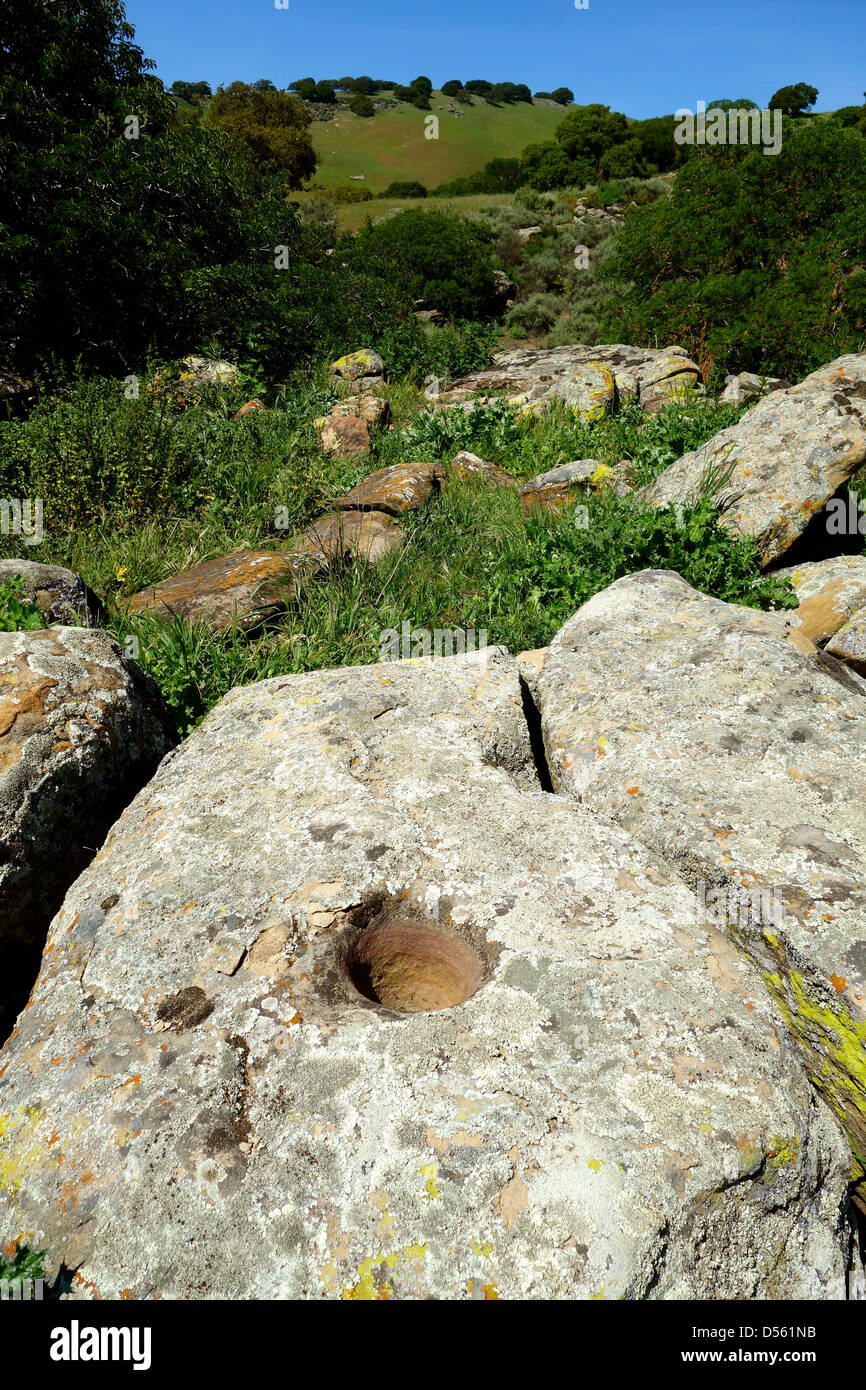 Bedrock mortar used by the Native American Ohlone tribe to grind food