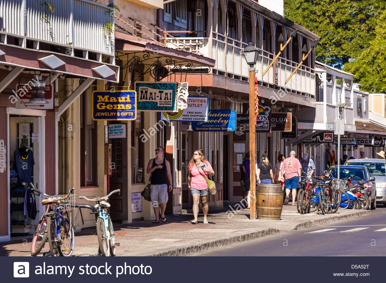 Front Street shops and restaurants in historic Lahaina on the island