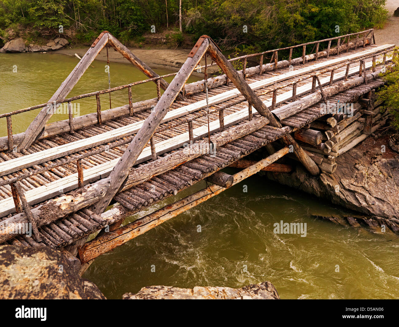 Old Canyon Creek Bridge on the Alaskan Highway through Yukon Stock