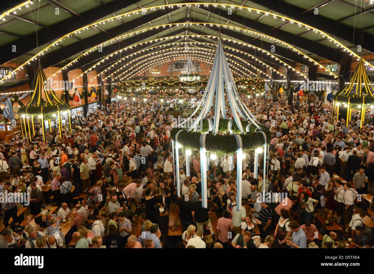 Visitors Party Inside The Augustiner Tent At The Oktoberfest In Stock