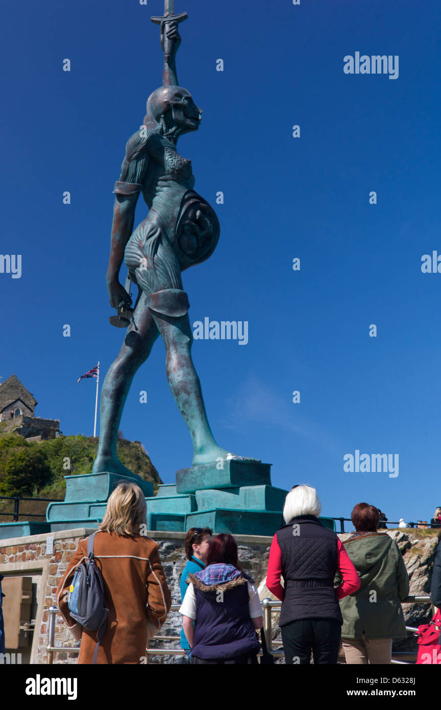 Damien Hirst's statue "Verity", harbour, North Devon, UK