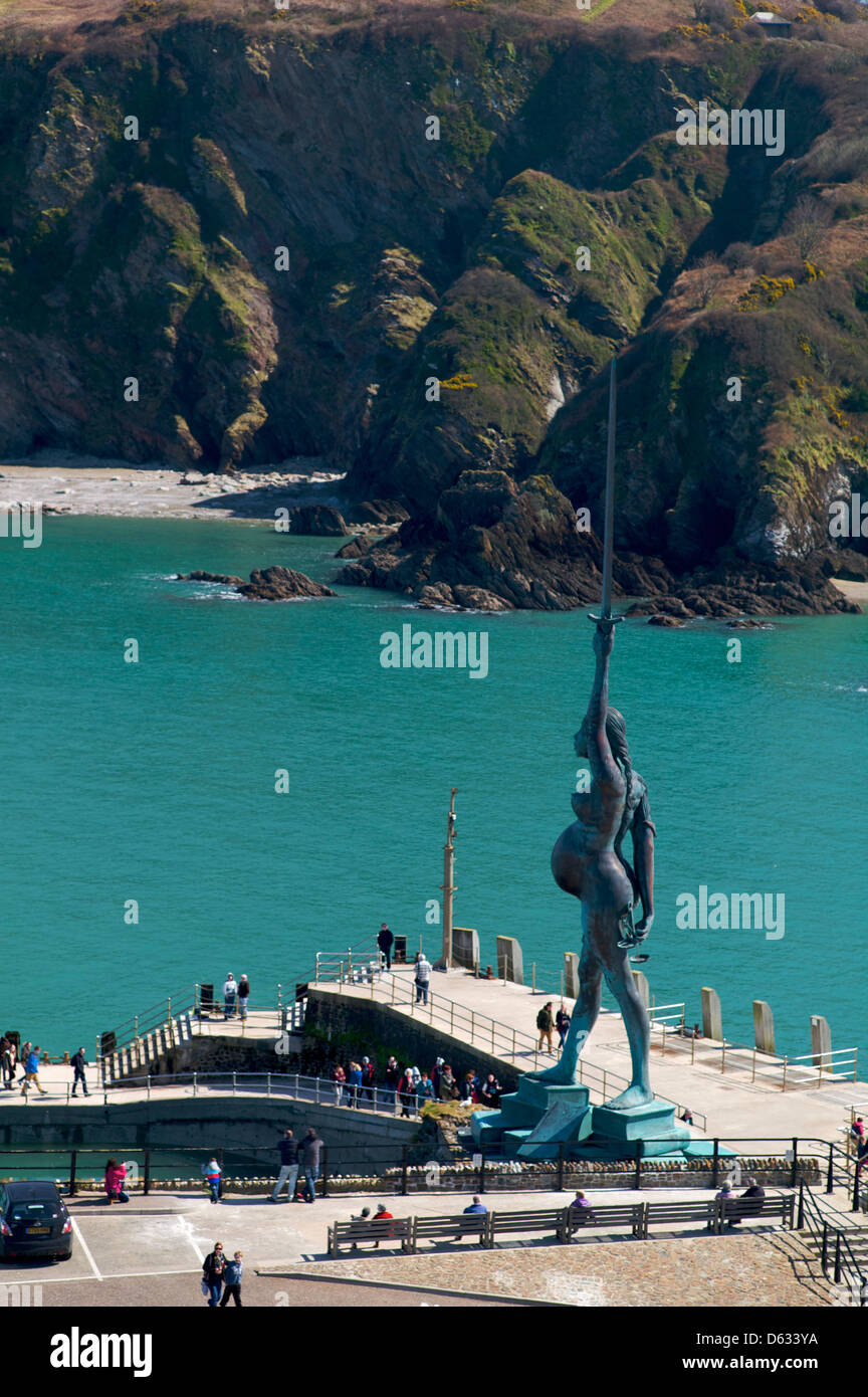 Damien Hirst's statue "Verity", harbour, North Devon, UK