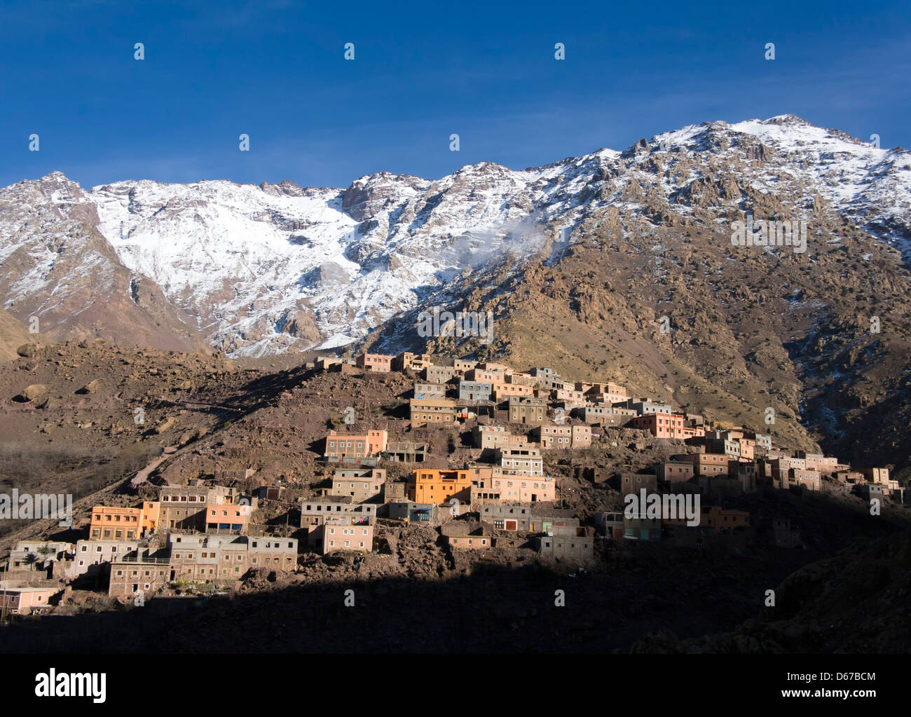 Snowcapped Mount Jbel Toubkal in Toubkal National Park, Morocco Stock Photo, Royalty Free Image
