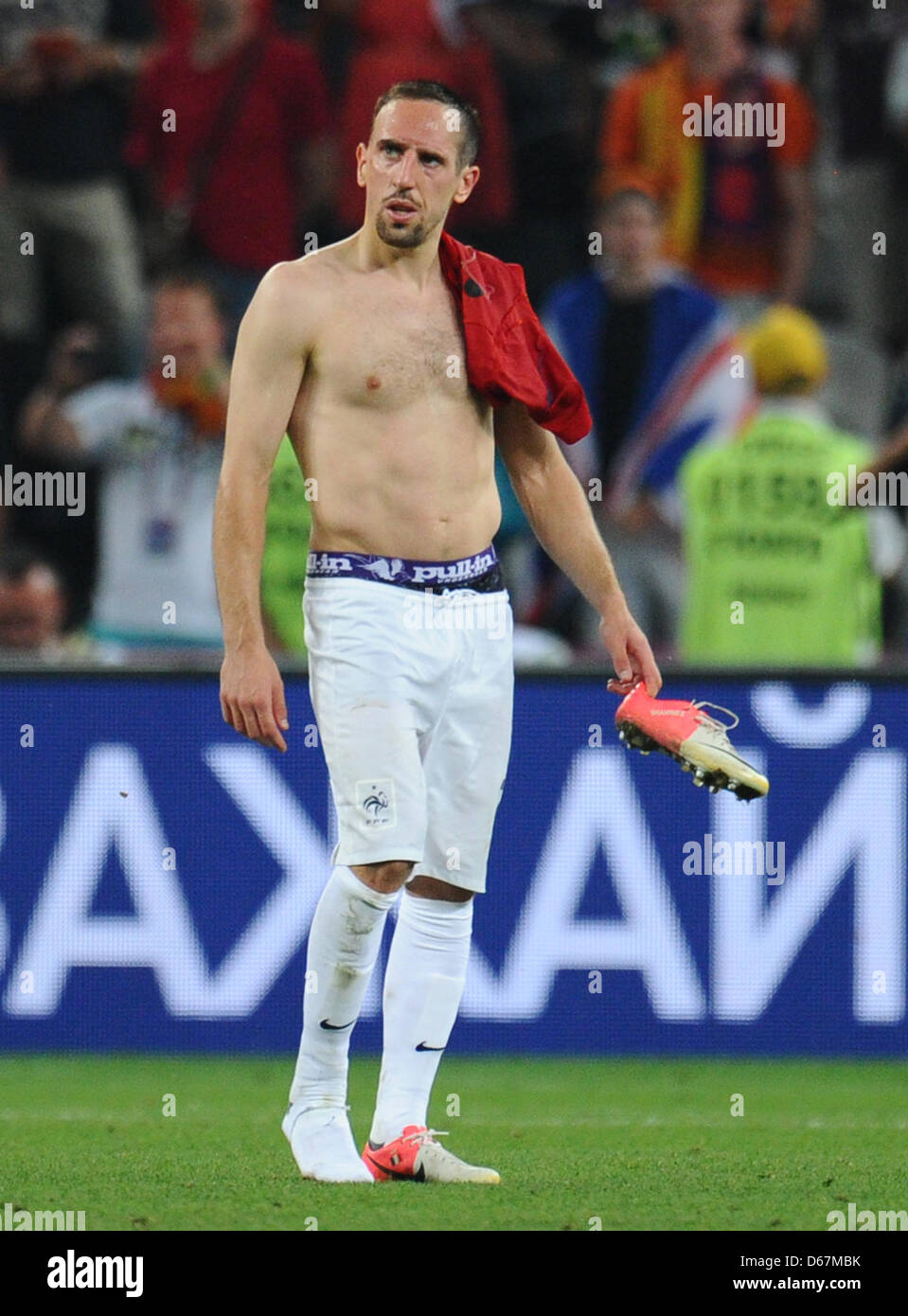 France S Franck Ribery Walks Shirtless Over The Pitch After The UEFA