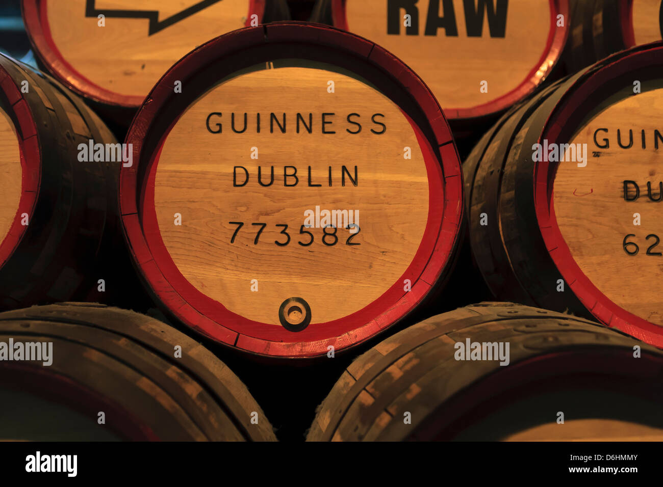 Dublin, Ireland. The Guinness Brewery. Beer barrels Stock Photo