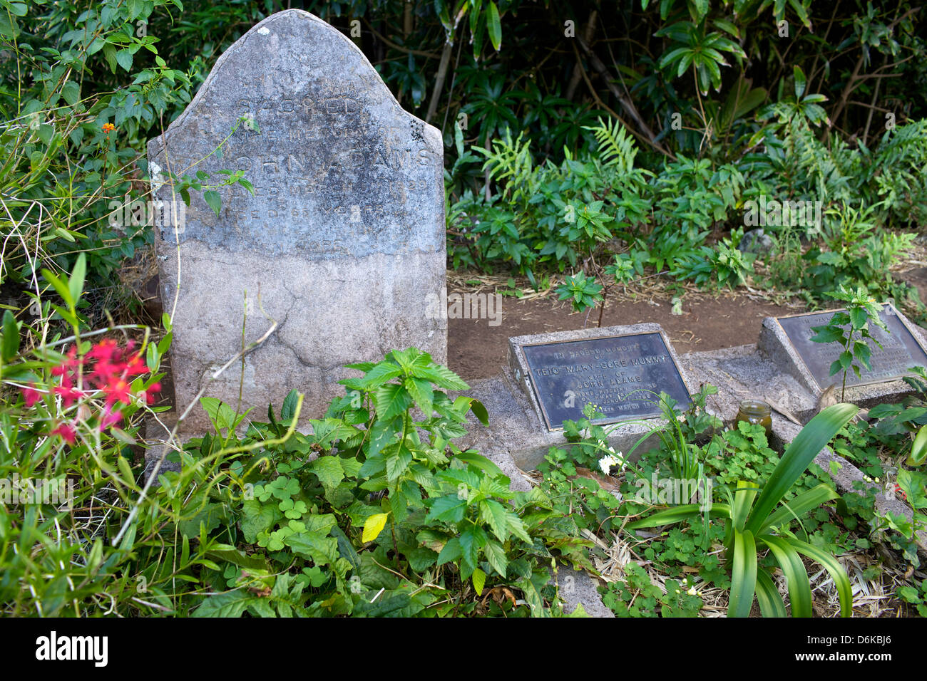 The grave of John Adams, Pitcairn Island, Pacific Stock Photo, Royalty