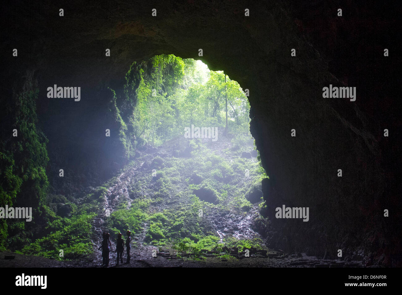 Indonesian Cavers Stands Under Jomblang Cave In Wonosari Yogyakarta Indonesia On April 04 2013 And Grubug Is A Vertical With The Indonesian Cavers Stands Under Jomblang Cave In Wonosari Yogyakarta Indonesia On April 04 2013 And Grubug Is A Vertical With The
