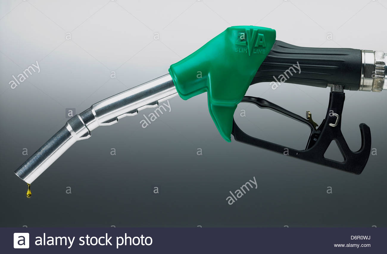 Unleaded petrol or diesel fuel pump studio photograph Drop Leak Stock