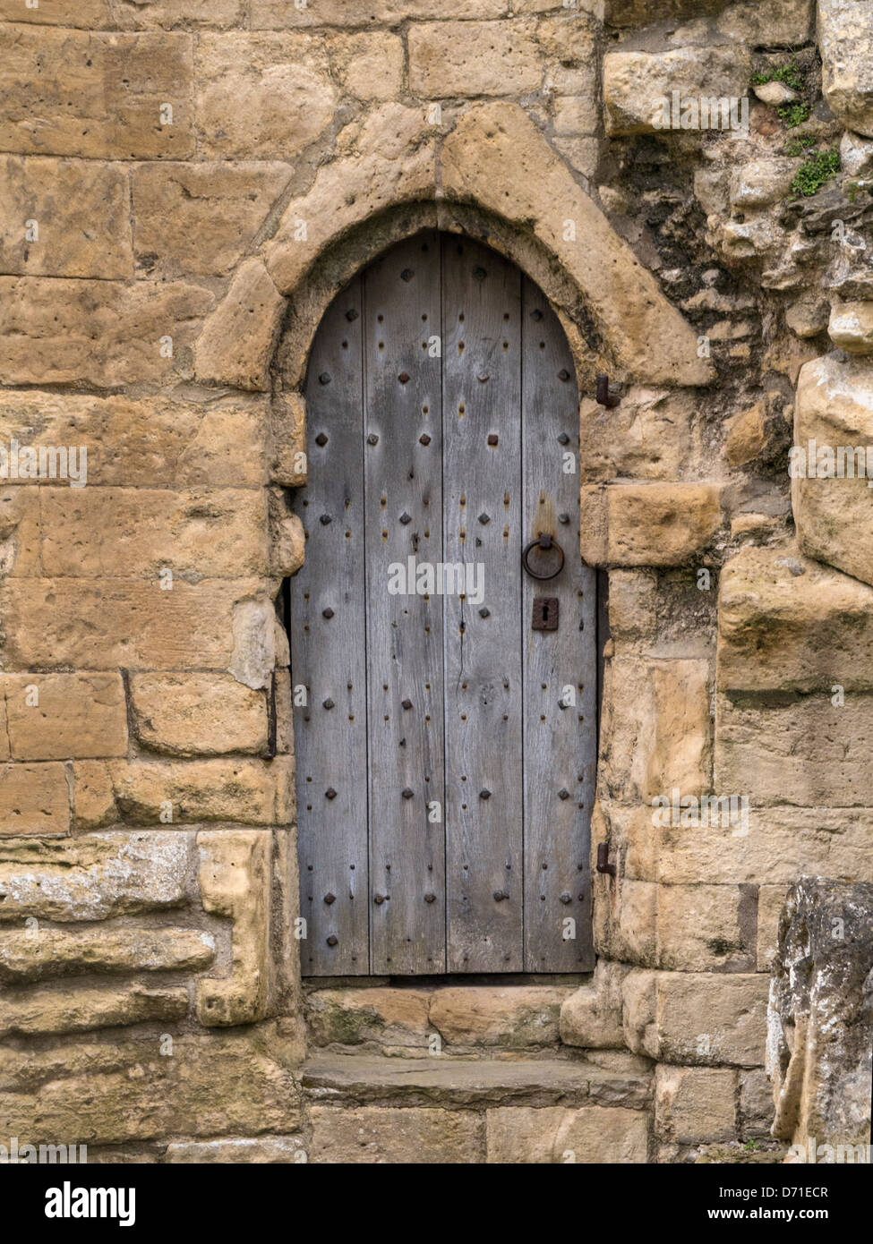 Old wooden Door in the Castle at Knaresborough, North Yorkshire Stock