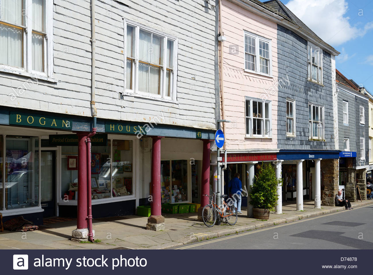 Shops in Fore Street (or High Street), Totnes, Devon, England Stock