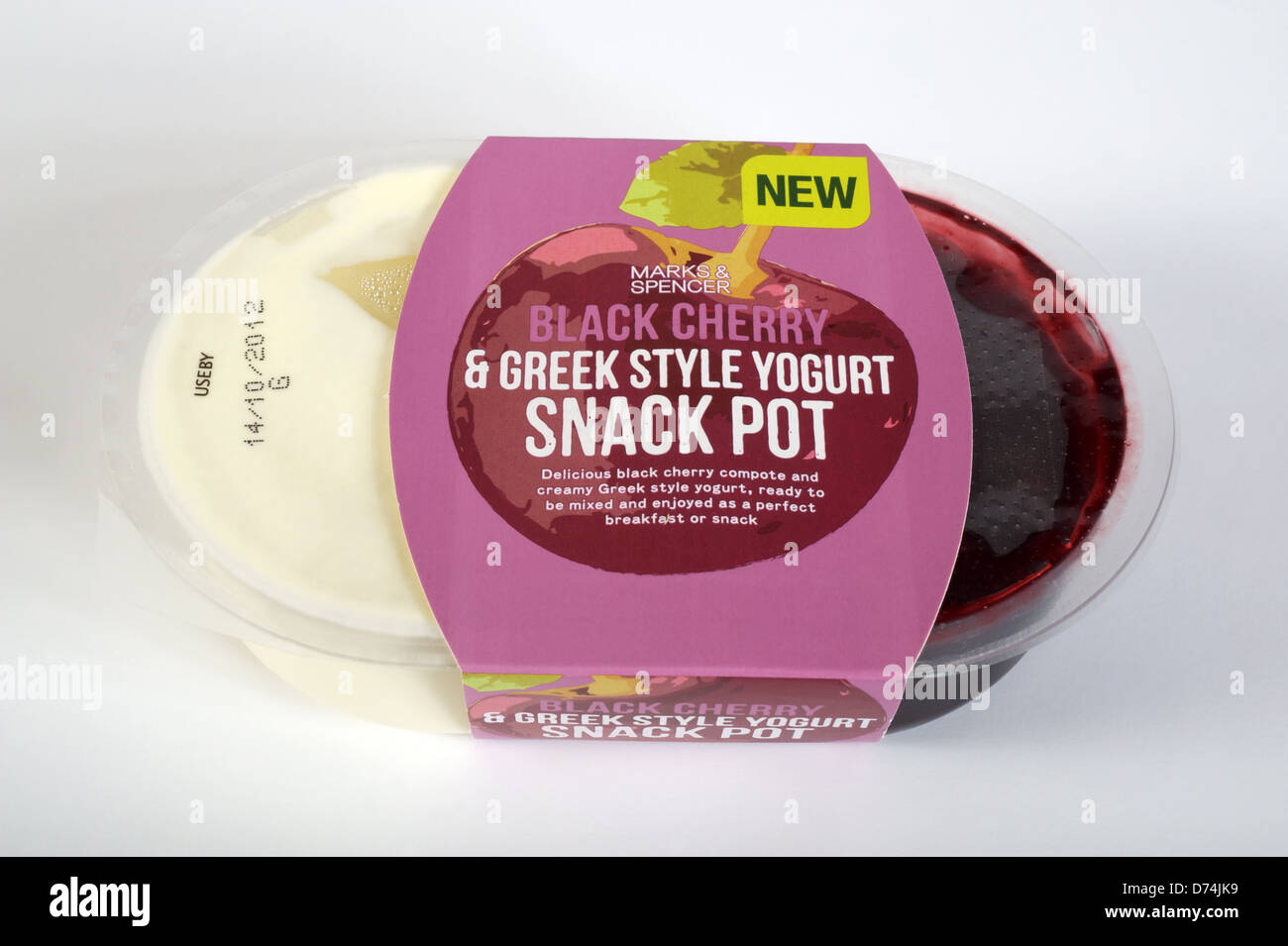 Marks and Spencer black cherry & Greek style yogurt snack pot Stock