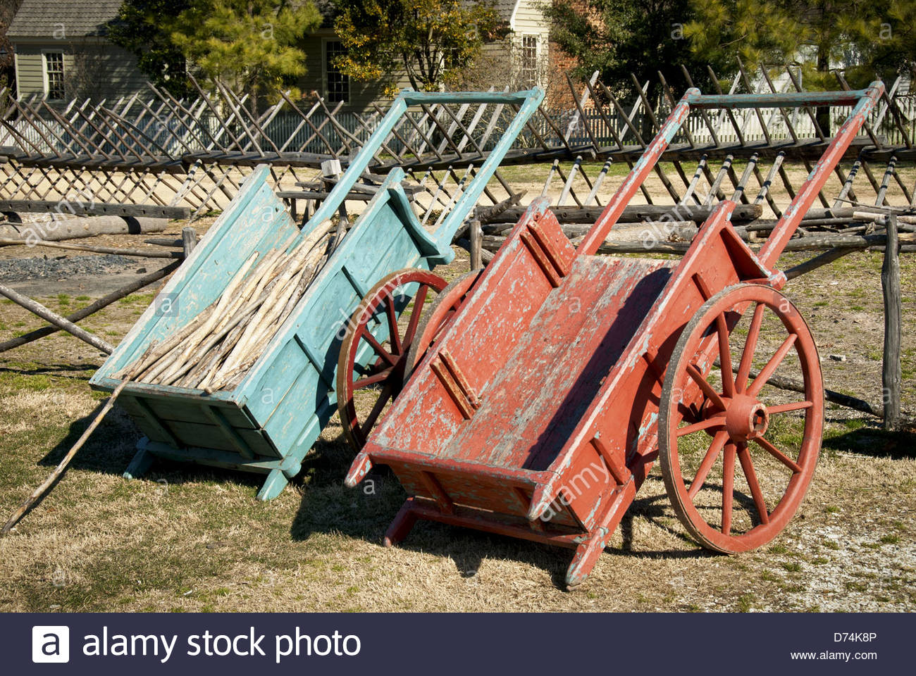 Colonial era wagons in a farm, Williamsburg, Virginia, USA Stock Photo