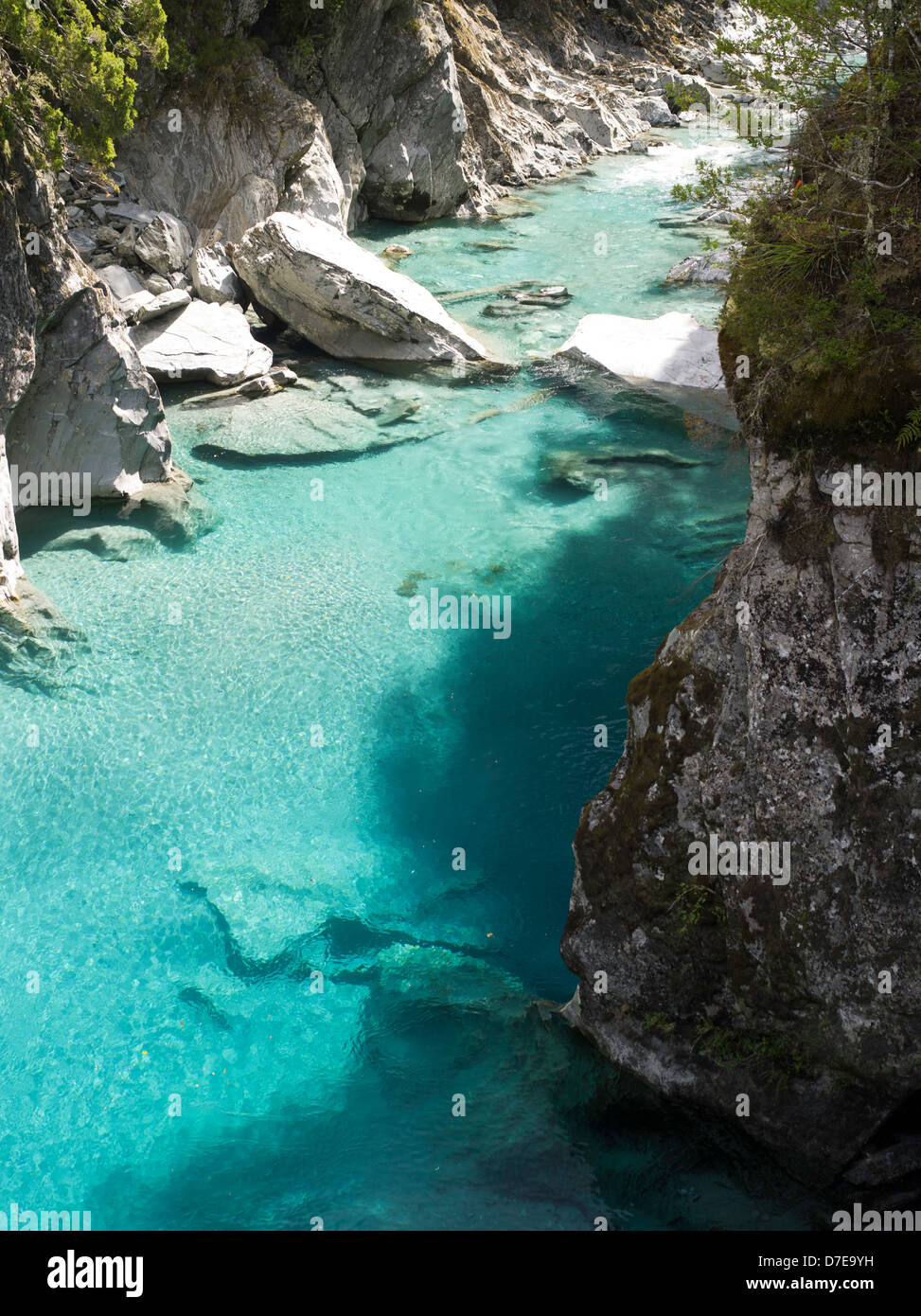 view of the blue pools and makarora river, southern alps, otago view of the blue pools and makarora river, southern alps, otago