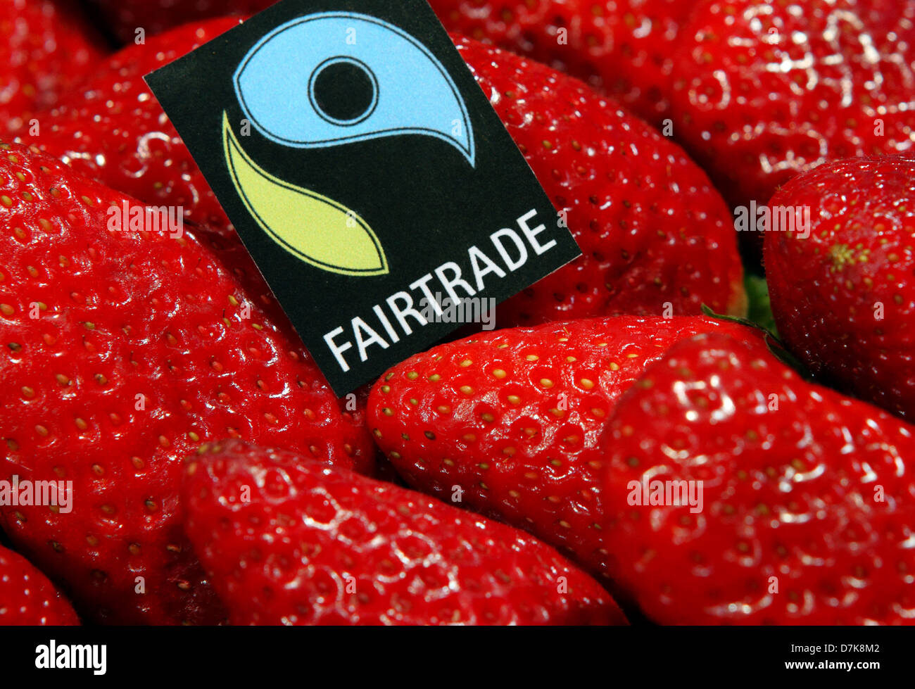 Berlin, Germany, strawberries with a fair trade label Stock Photo