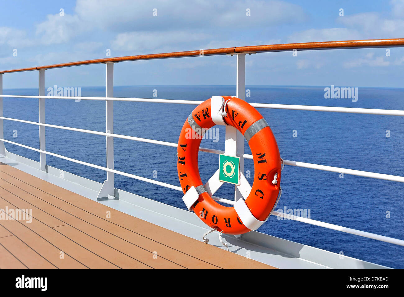 Lifebuoy on board a cruise ship Stock Photo, Royalty Free Image