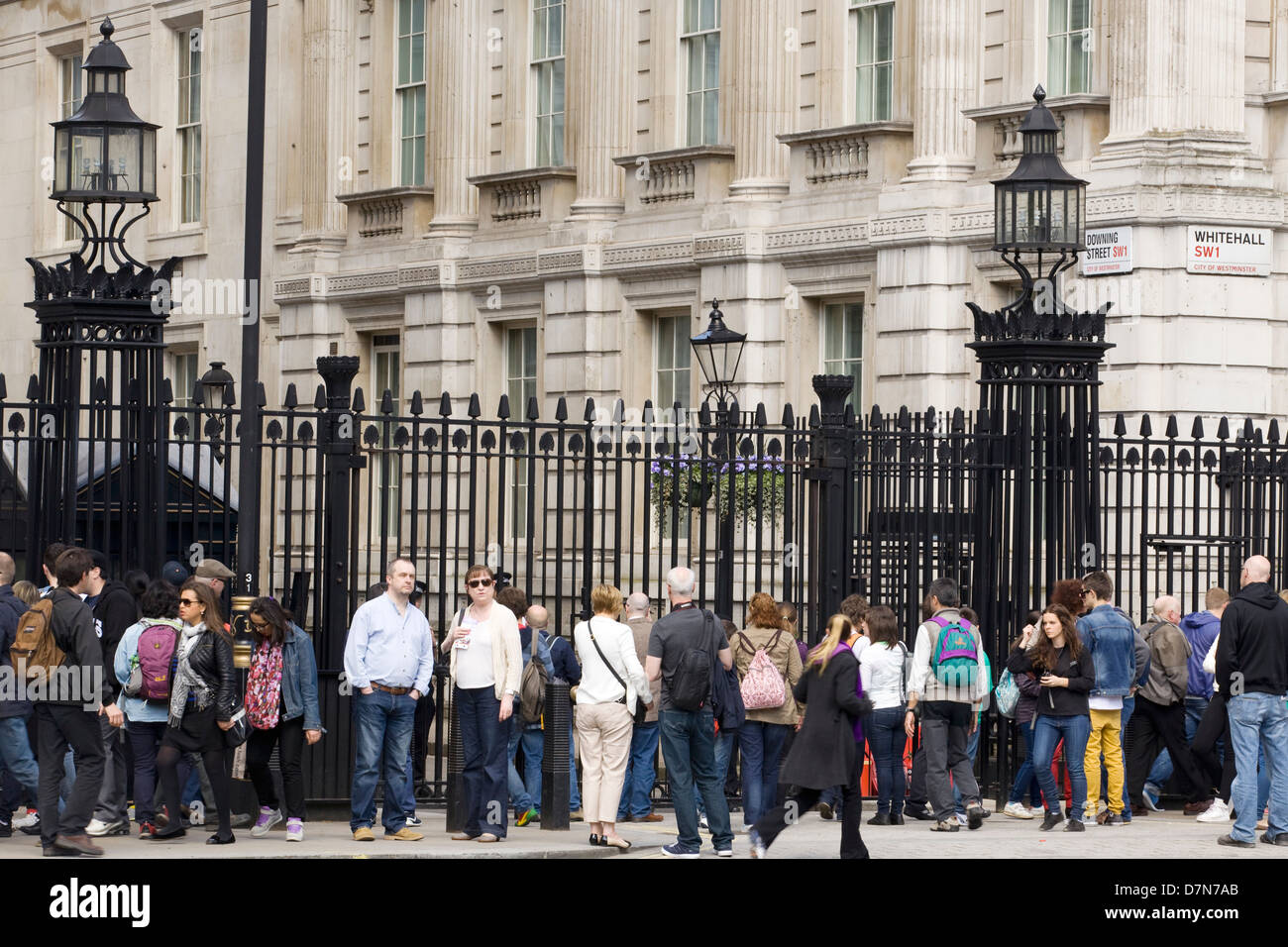 Crowds gathering outside 10 Downing Street London Famous Address Stock