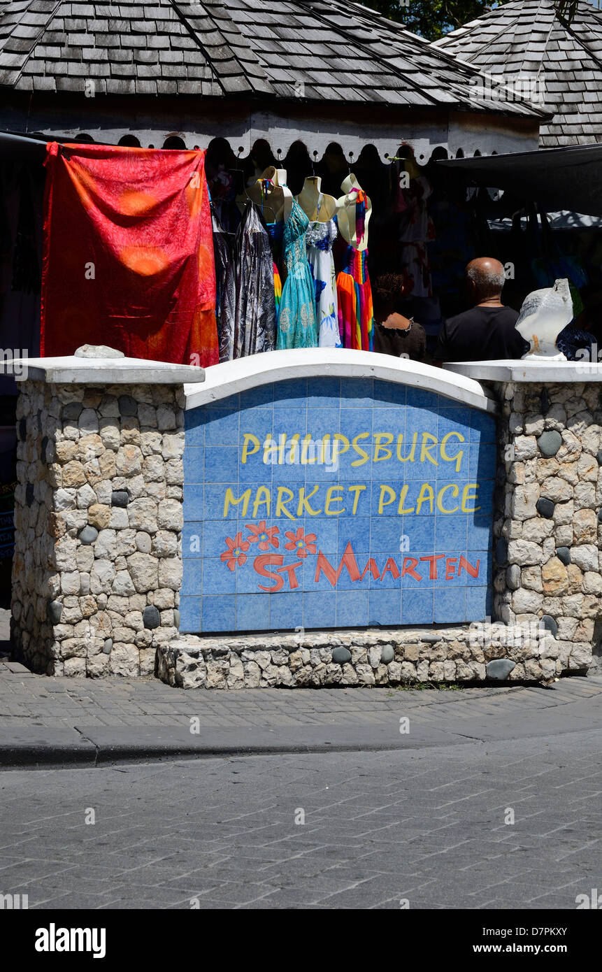 Market Place shopping in Philipsburg, St. Maarten, Netherland Stock