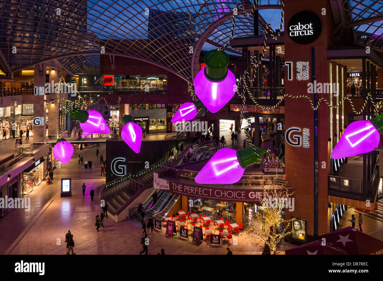 Christmas decorations in Cabot Circus shopping mall, Bristol Stock