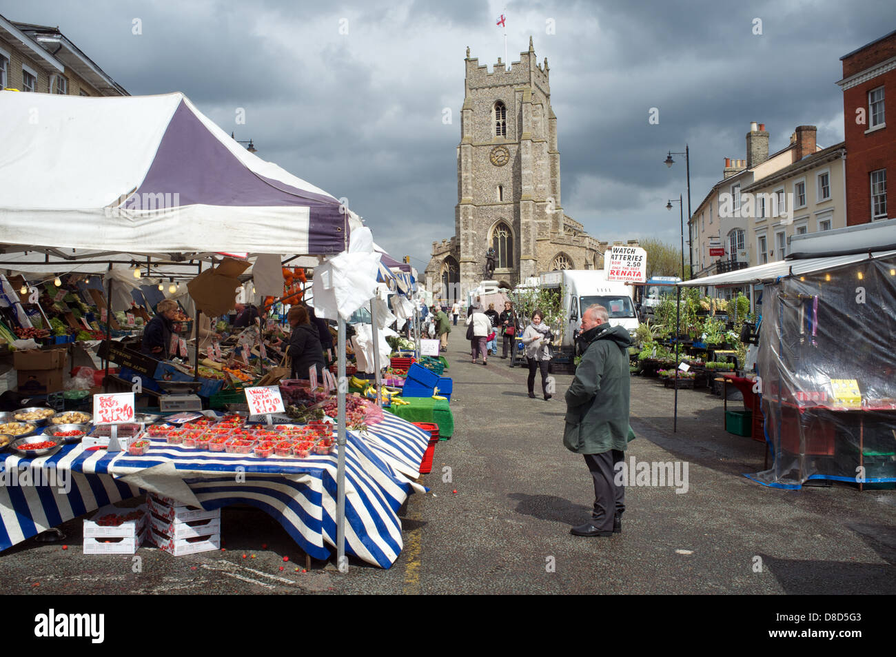 Street market, Sudbury, Suffolk, UK Stock Photo, Royalty Free Image