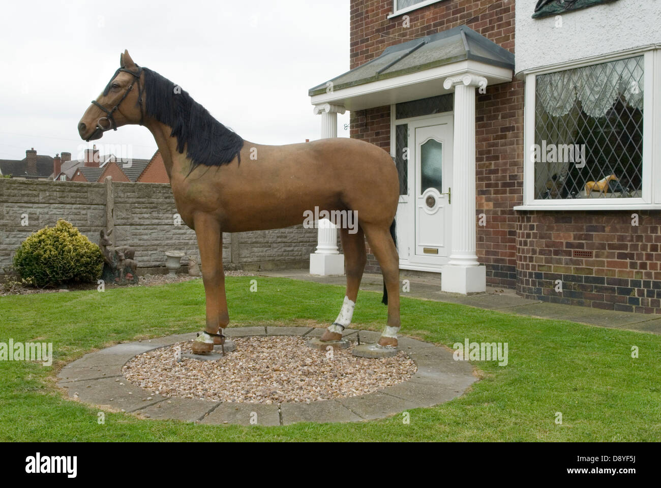 house decoration with fiber glass horse in front garden stock house decoration with fiber glass horse in front garden stock
