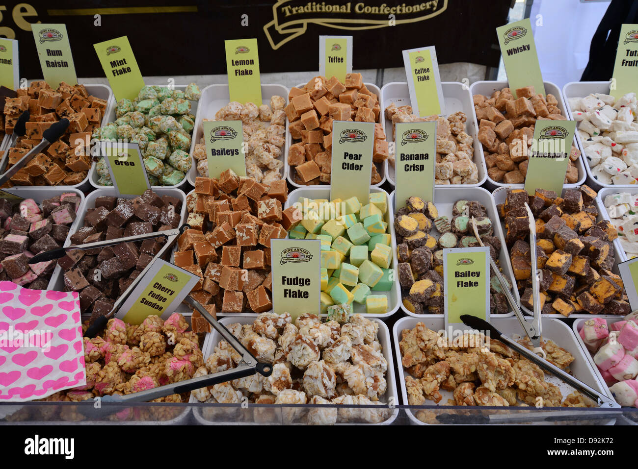 Fudge selection in confectionery stall at Farmer's market,