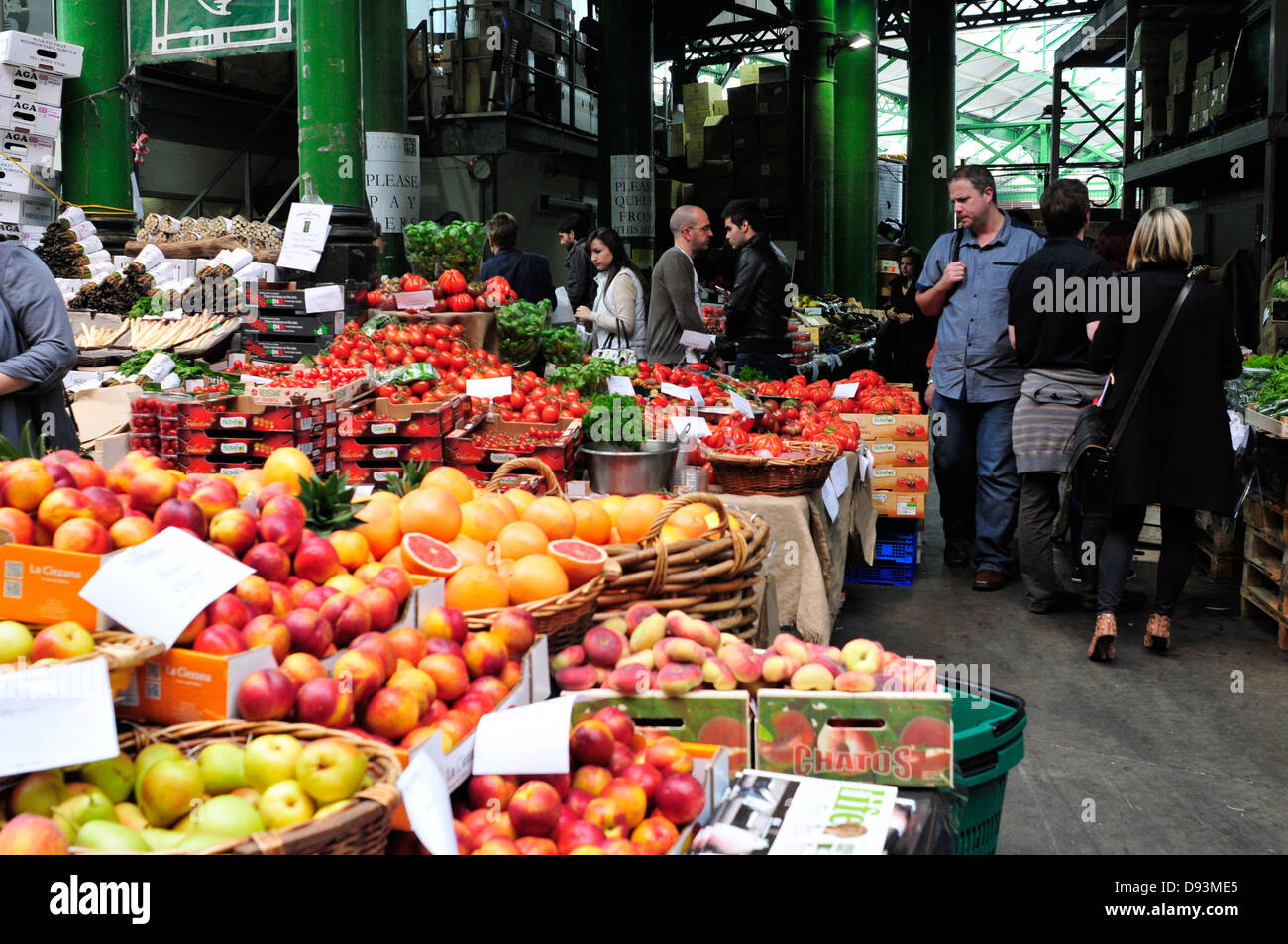 Fruit and vegetable stall in Borough market, central London, UK Stock