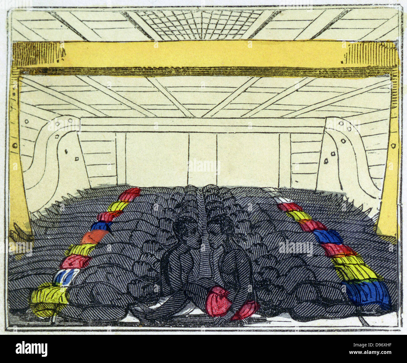 African slave trade. Black slaves in the hold of the slave ship. From