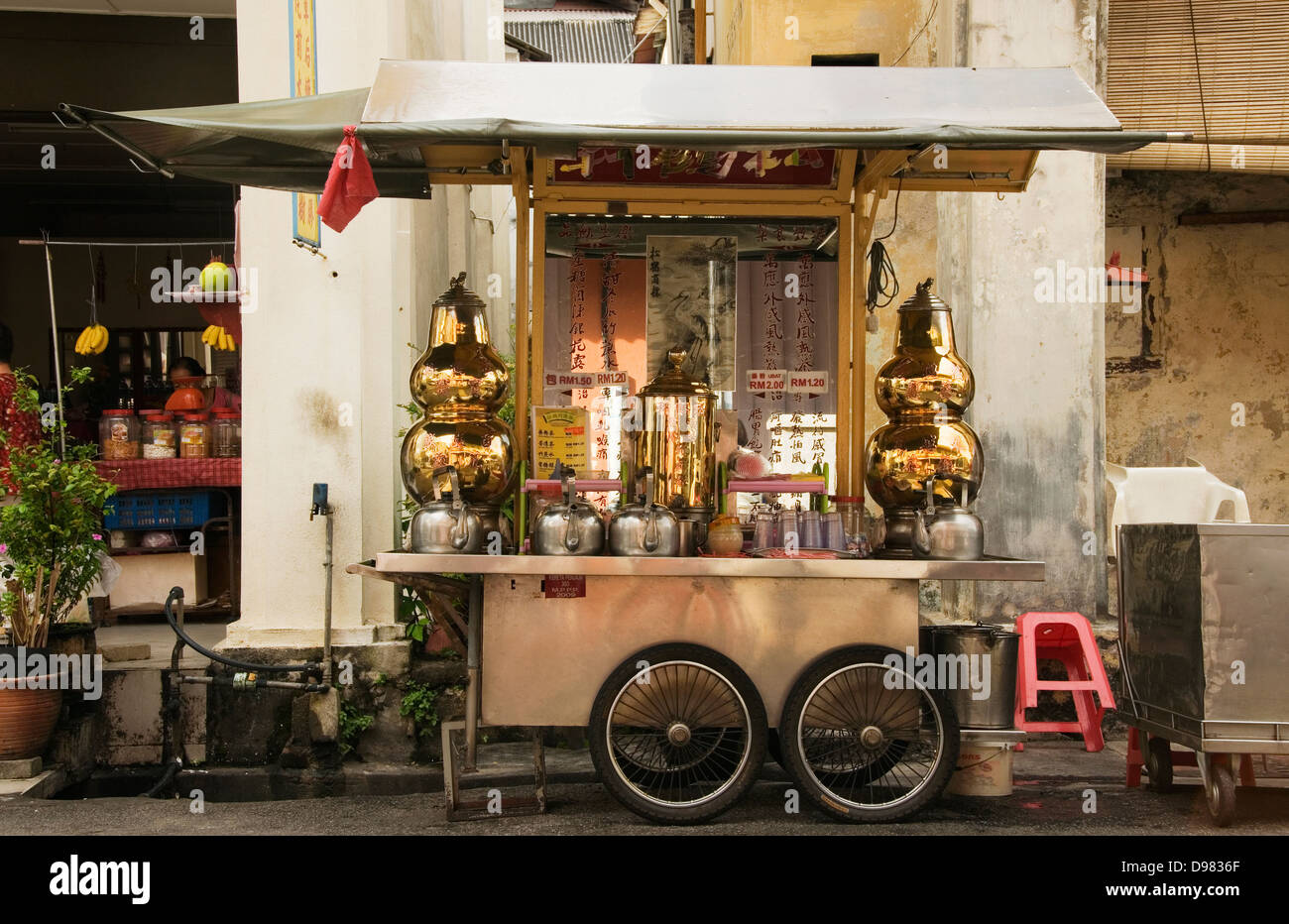 Chinese Tea Stall, Town, Penang, Malaysia Stock Photo, Royalty