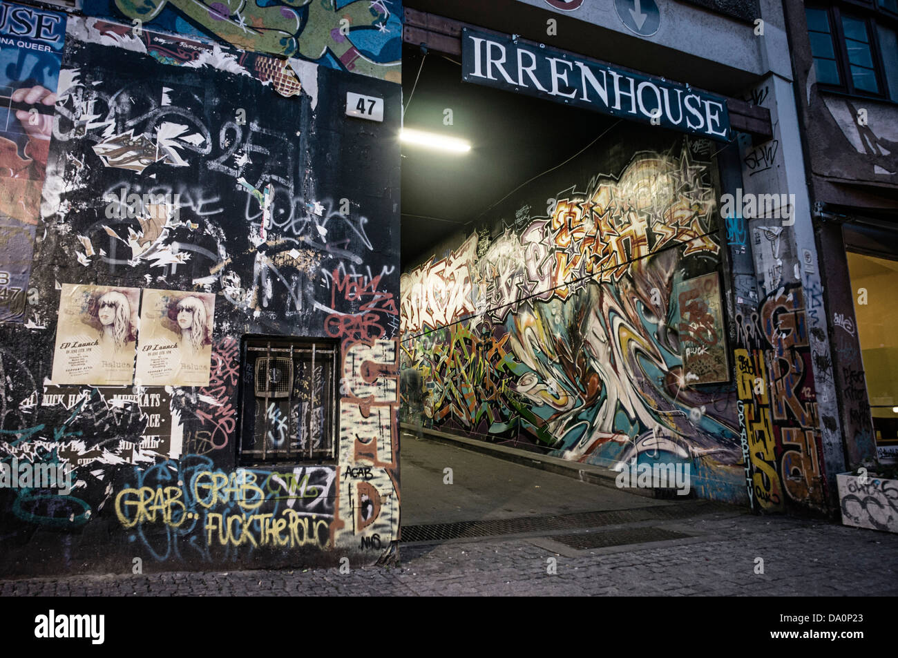 Entrance to comet club irrenhouse graffiti kreuzberg berlin stock image
