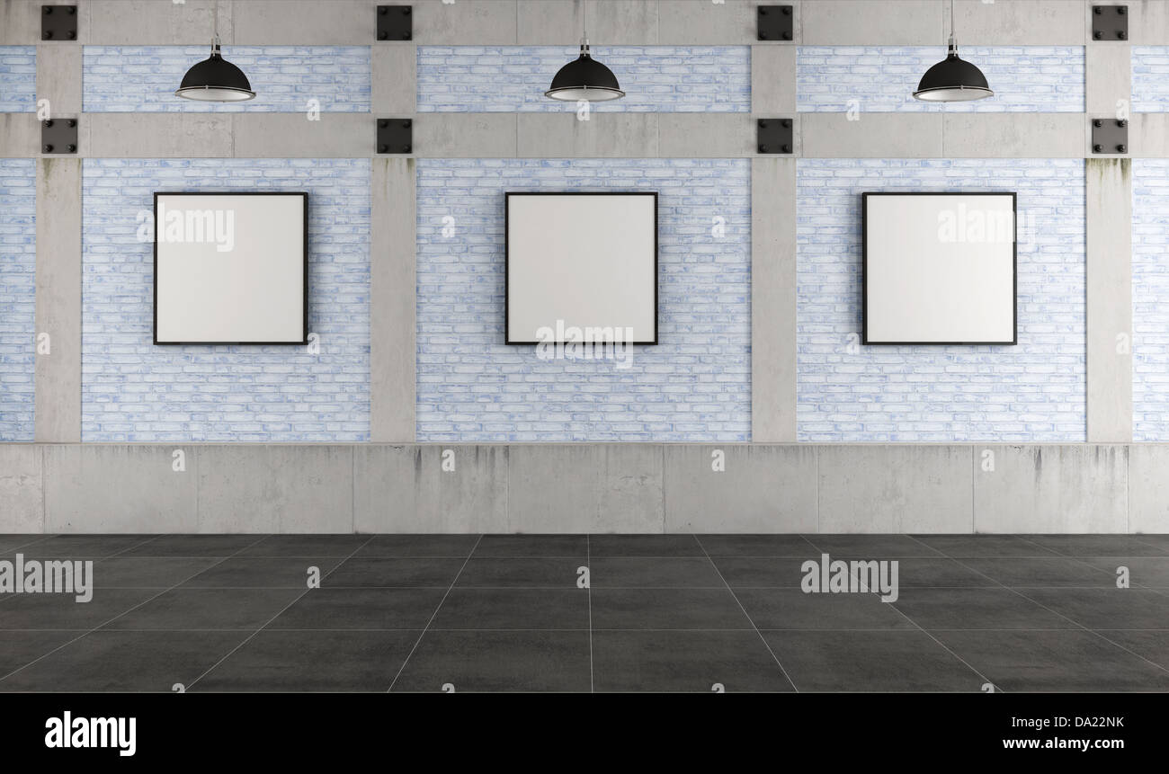 Modern Art Gallery In A Loft With Concrete Pillar And Brick Wall Modern Art Gallery In A Loft With Concrete Pillar And Brick Wall