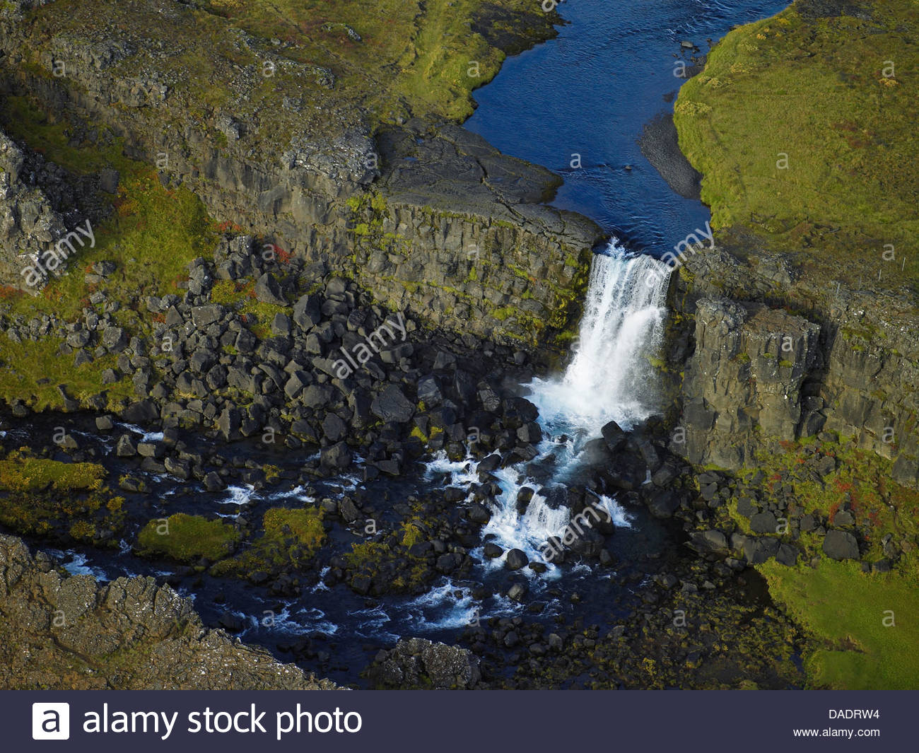 Aerial view of Oxarafoss waterfall, Thingvellir National Park Stock Photo, Royalty ...