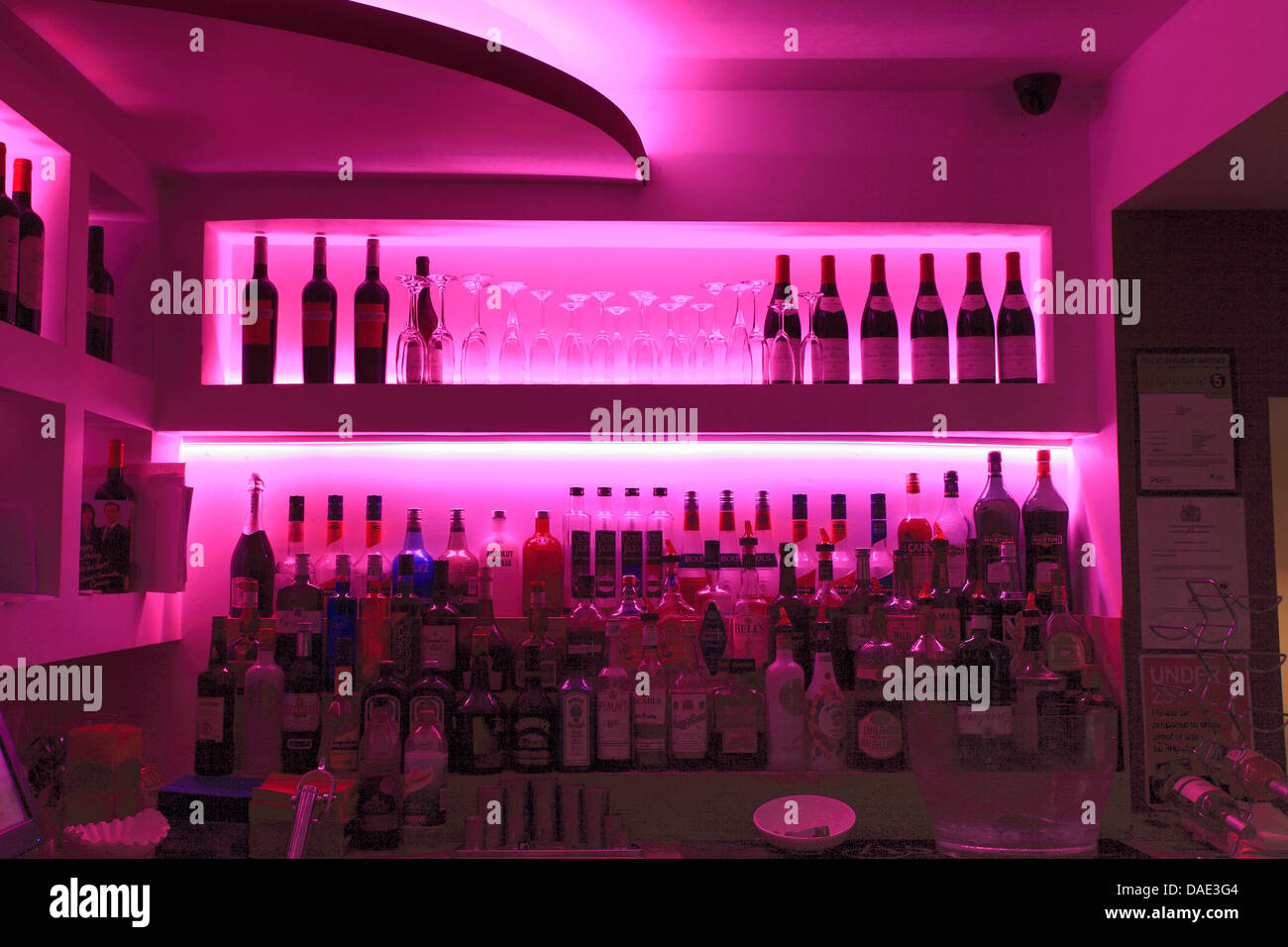 modern cafe bar with pink subtle lighting, public house interior modern cafe bar with pink subtle lighting, public house interior