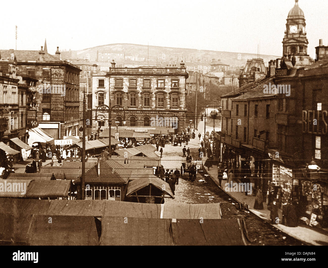 Dewsbury Market Place early 1900s Stock Photo, Royalty Free Image