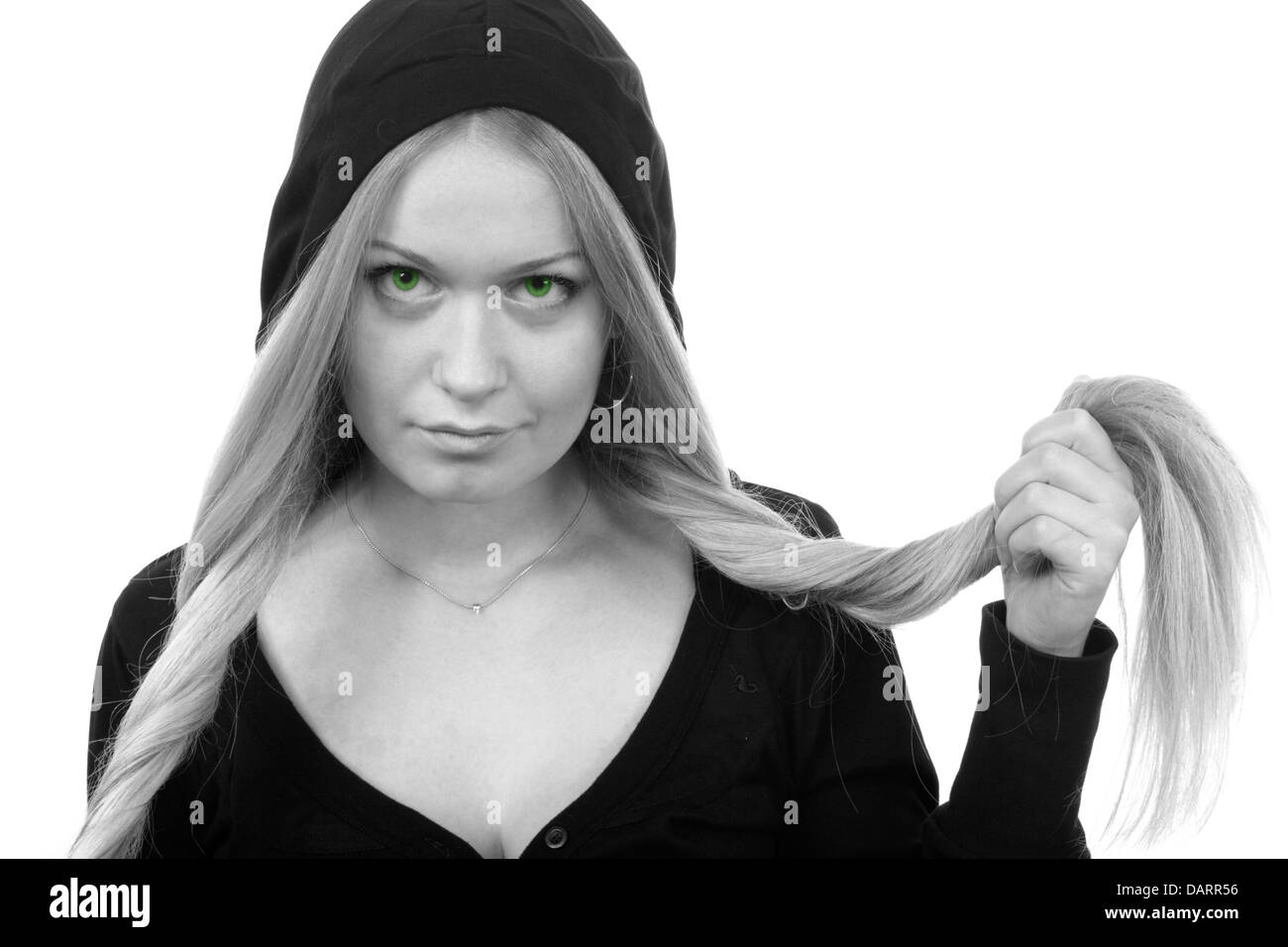 Pretty Green Eyed Blonde Black And White Stock Photos Images Alamy