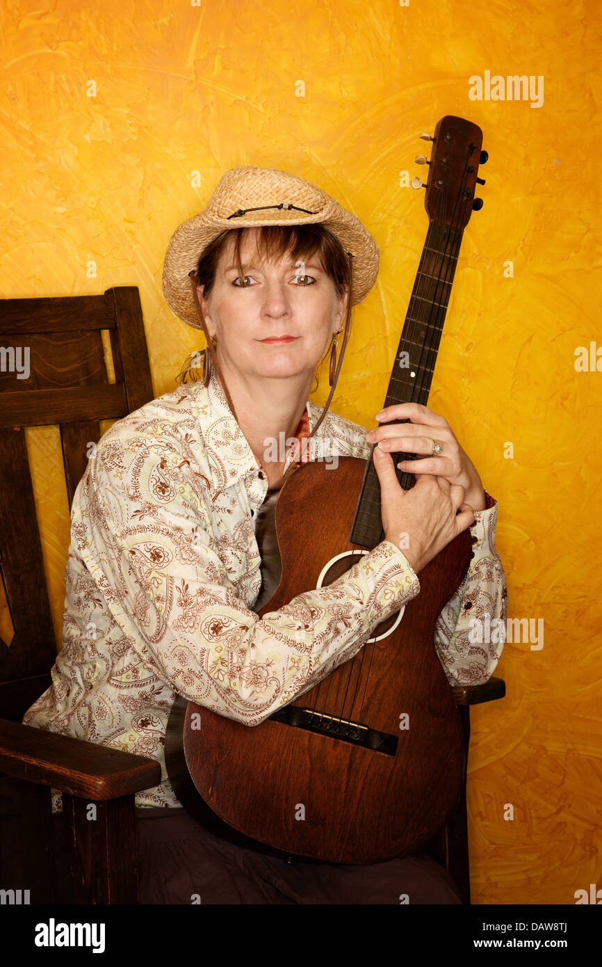 Pretty Western Woman With Guitar Stock Photo Alamy