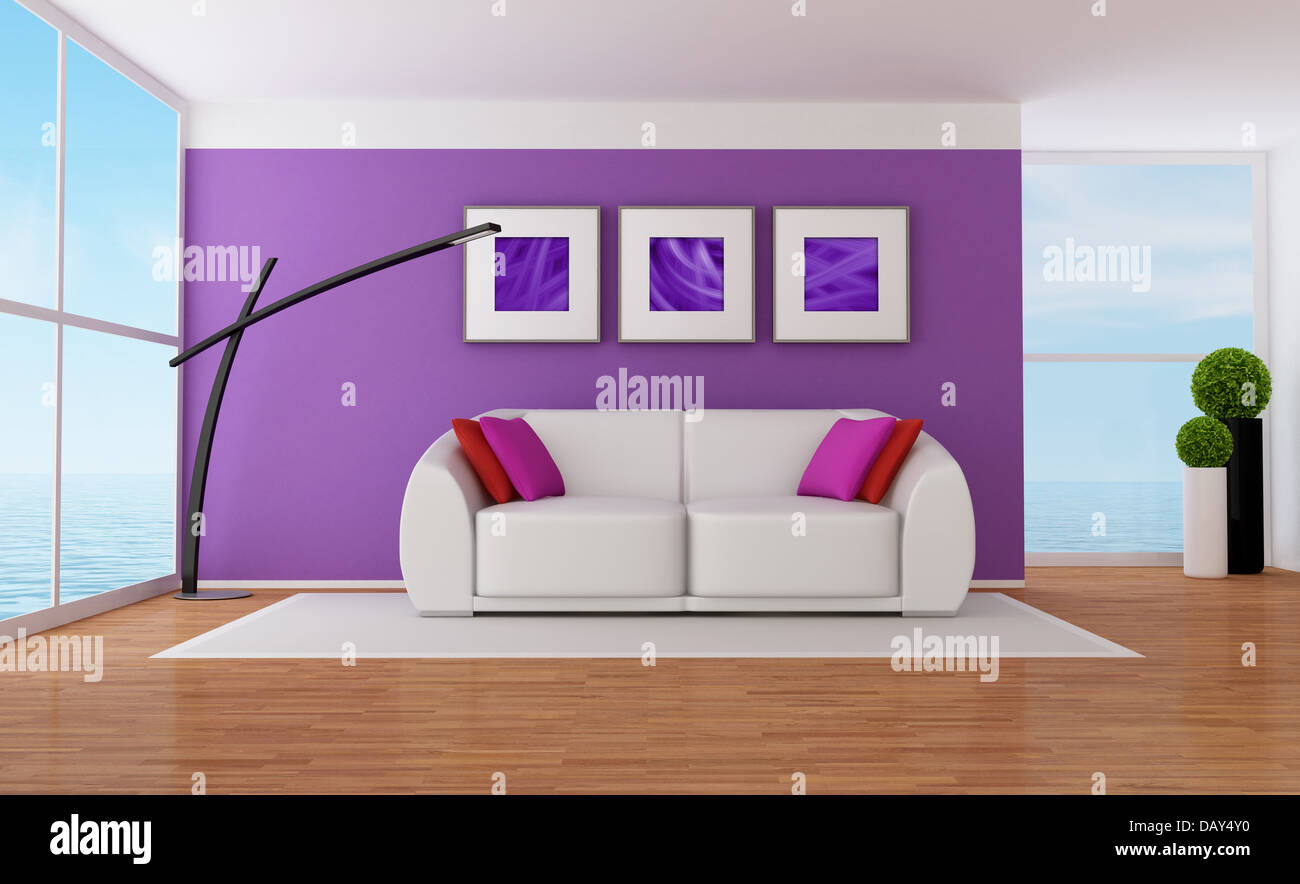 Minimalist Purple Living Room With White Couch Minimalist Purple Living Room With White Couch