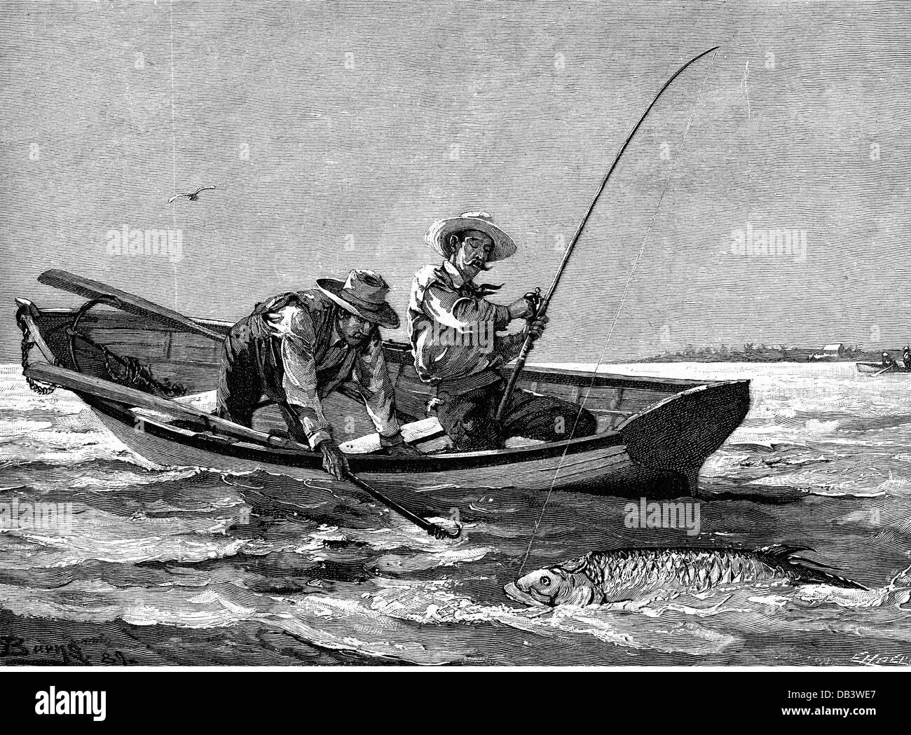 people fly out of boat fishing quot ready to pull in quot wood engraving after drawing by people fly out of boat fishing quot ready to pull in quot wood engraving after drawing by