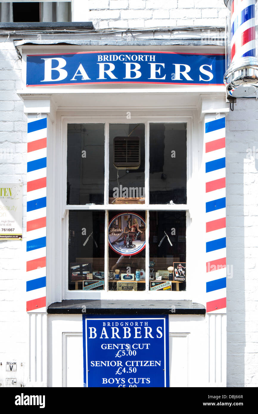 Mens Barber shop front, England, UK Stock Photo, Royalty Free Image