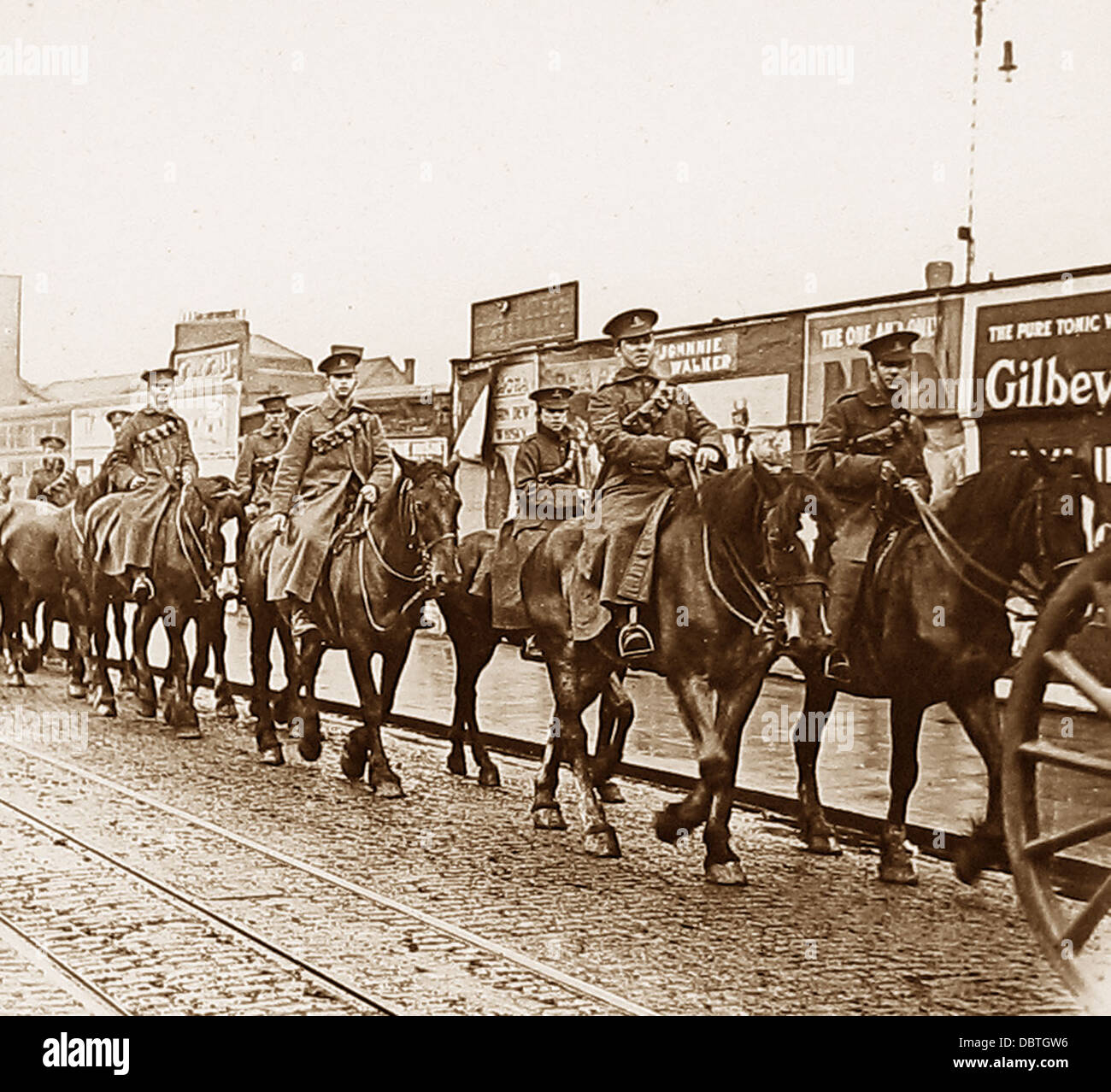 Royal Field Artillery with commandeered horse during WW1 Stock Photo