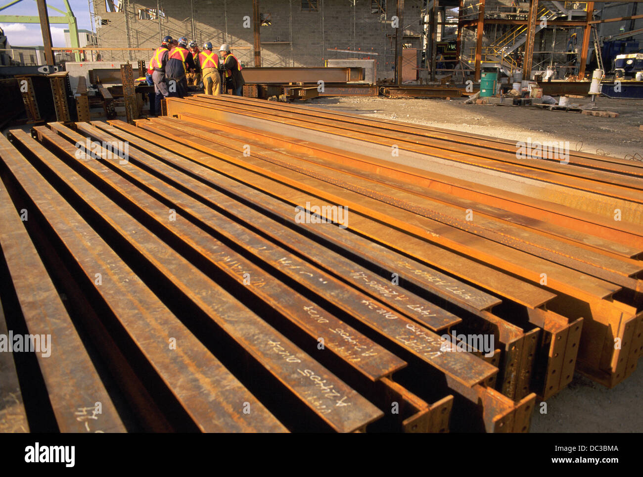 Large steel beams at industrial construction site Stock Photo, Royalty