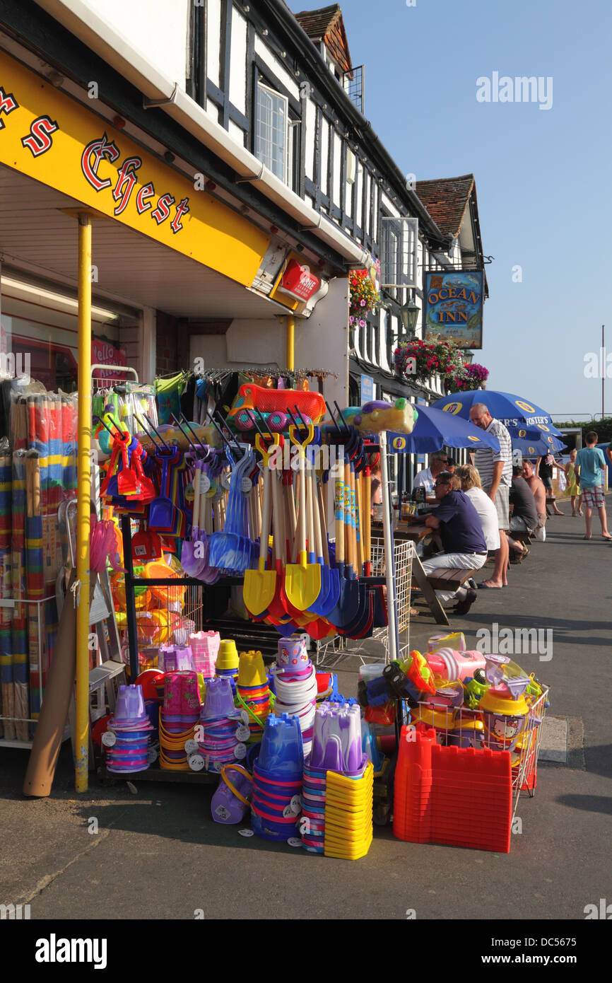 Seaside beach shop and the Ocean Inn Dymchurch Kent UK Stock Photo