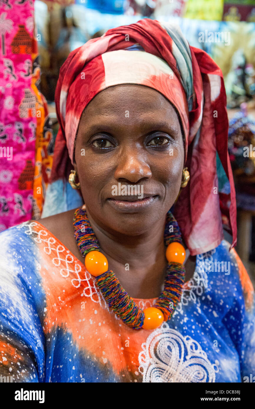 Senegalese Woman Vendor in the Handicrafts Market, Goree Island Stock