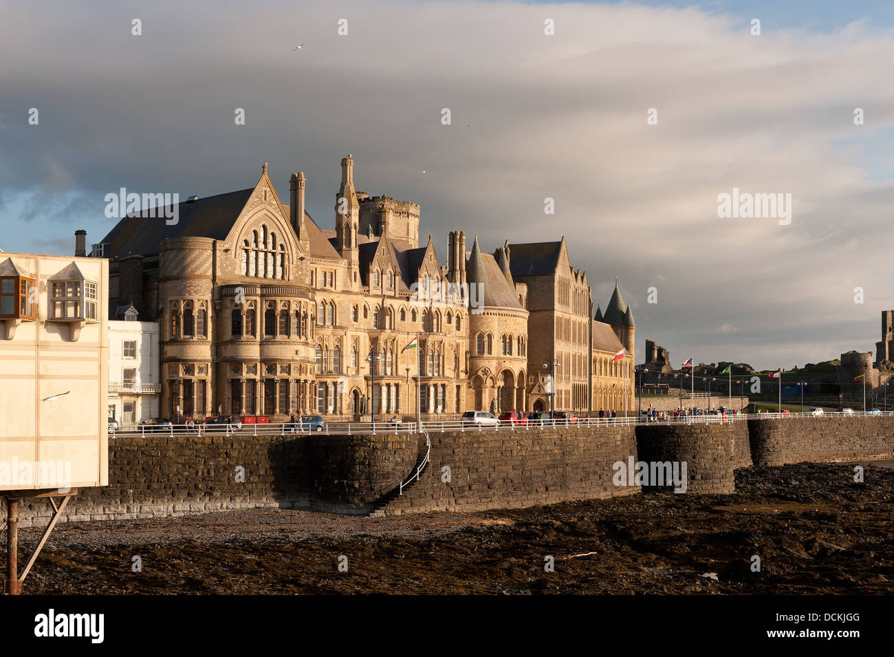 Aberystwyth University old college building at sunset standing tall