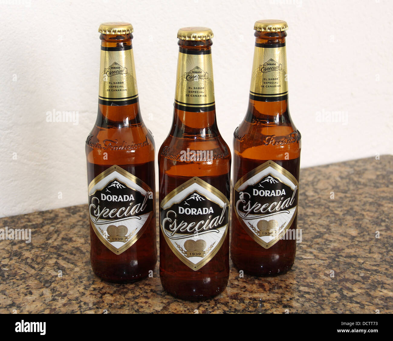 Dorada Especial, beer brewed in Tenerife, Canary Islands Stock Photo
