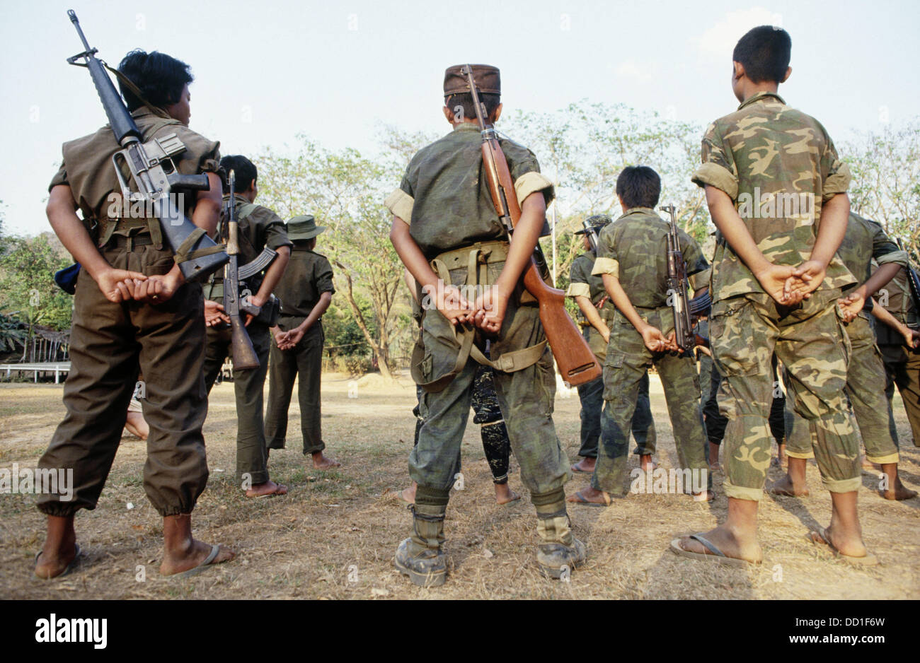 KNLA Boy soldiers at (Karen National Liberation Army) Headquarter Stock
