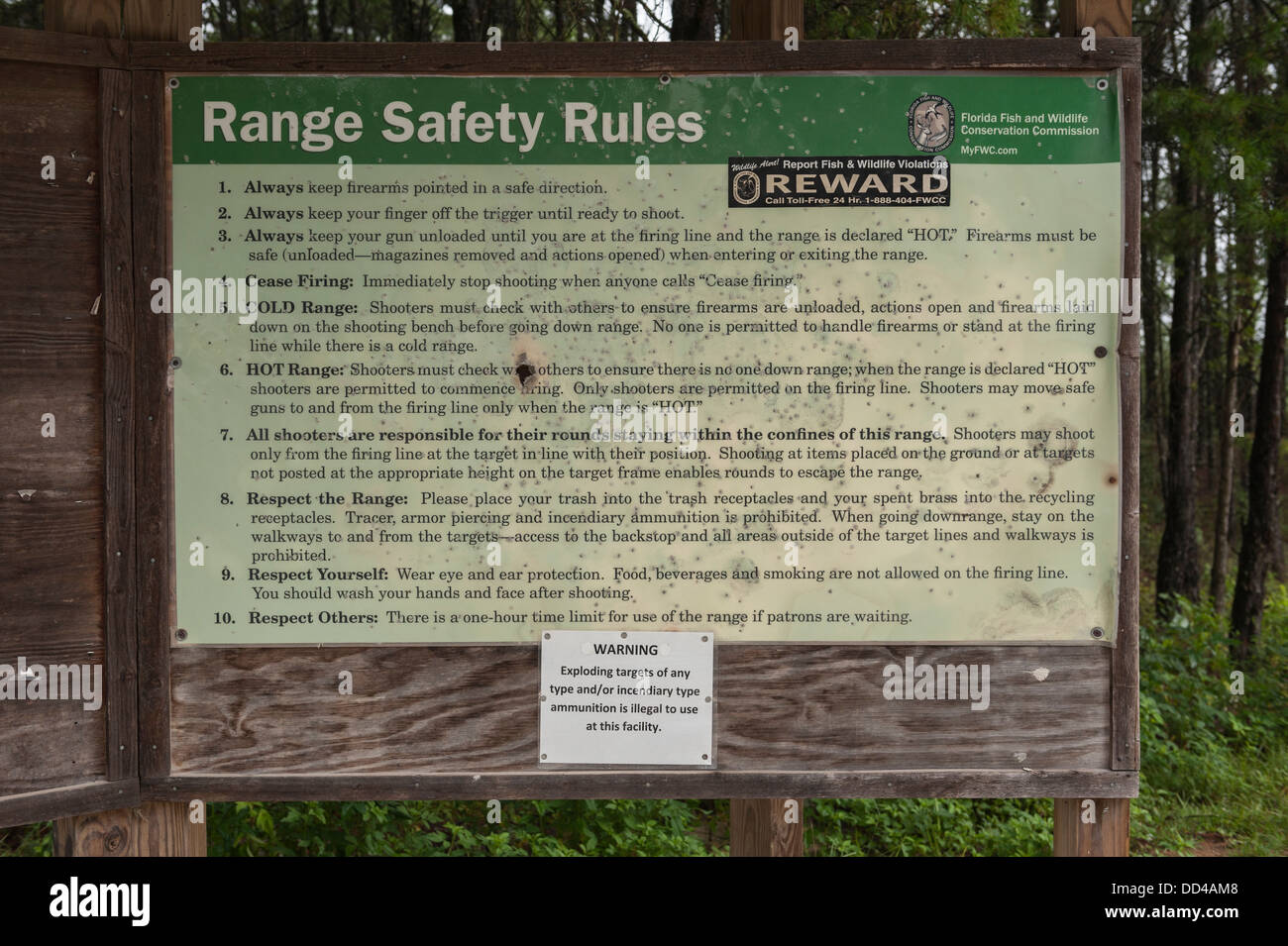 Ocala, Florida USA National Forest Shooting Range Rules posed on the